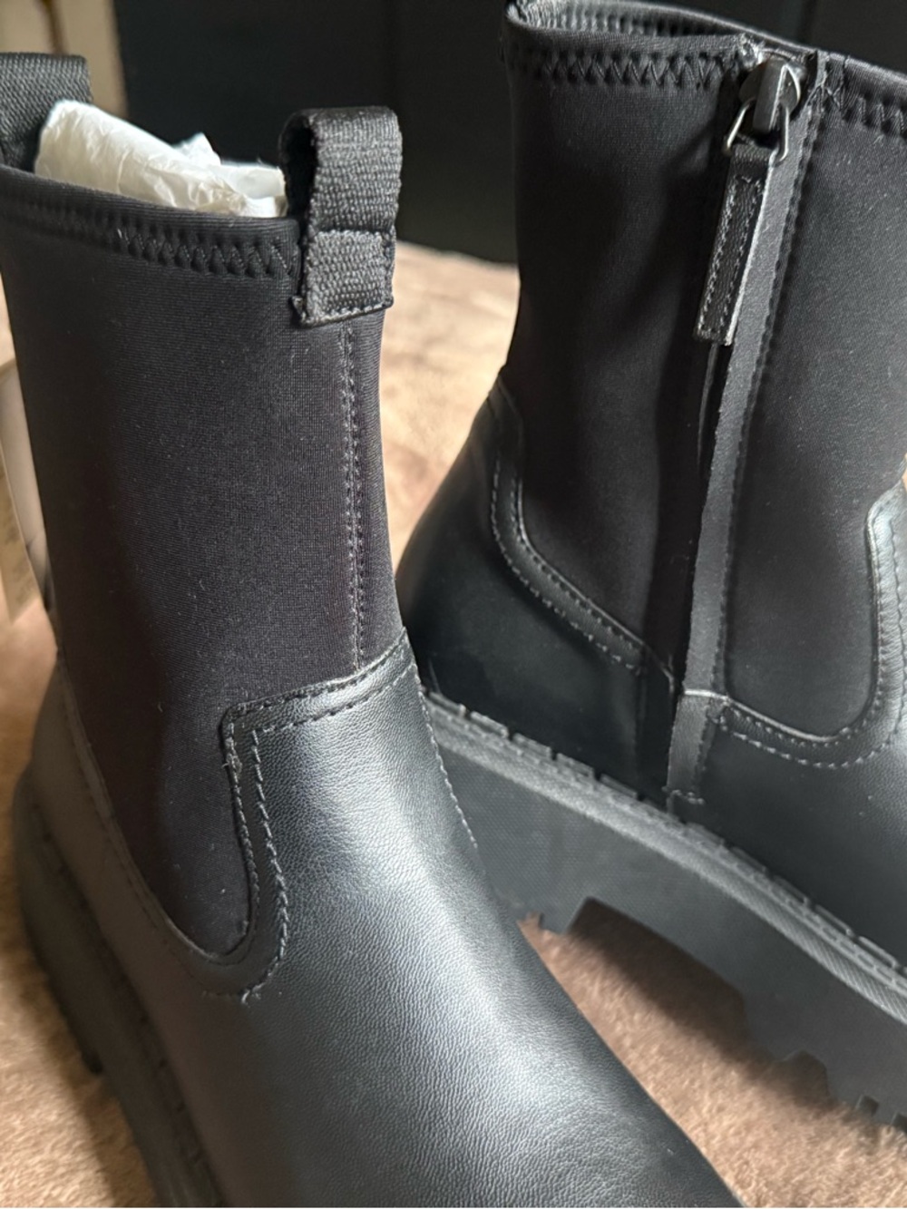 ZARA Black Platform Chelsea Lug Sole Ankle Boots - Picture 2 of 3